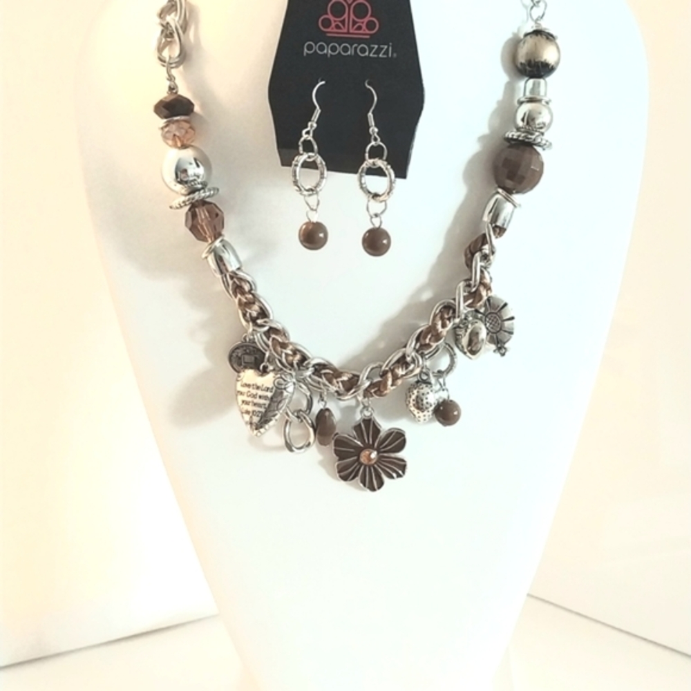 Paparazzi Silver and Brown Beaded Necklace with Charms